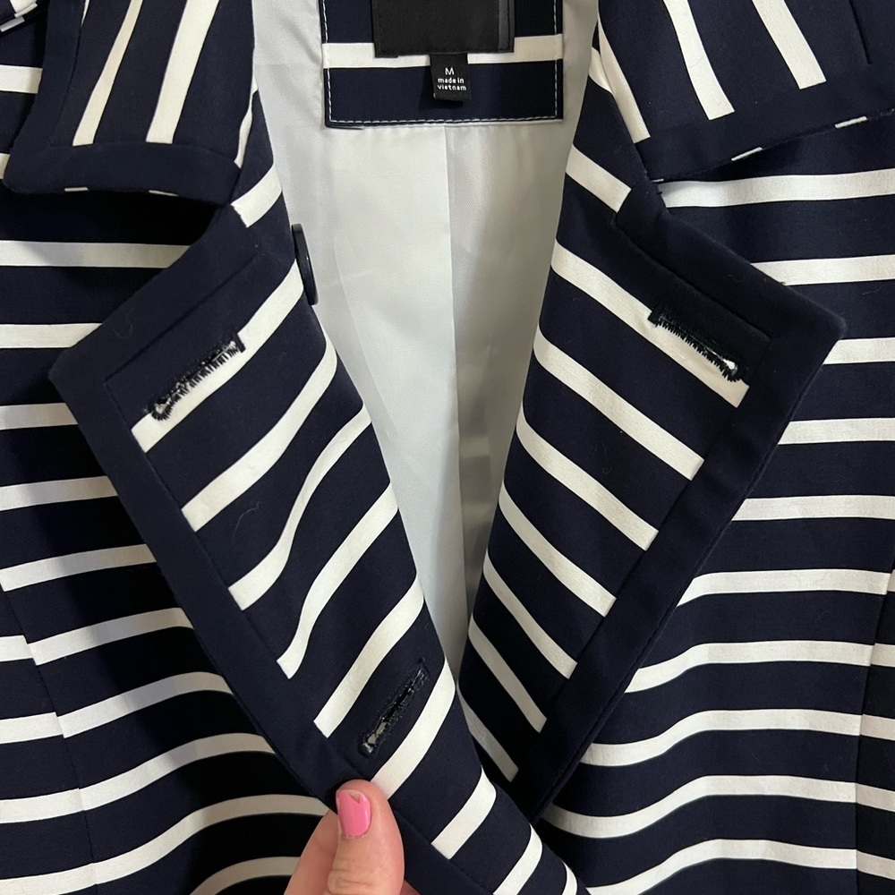The Limited raincoat navy white striped trench medium lined nautical - Picture 9 of 12
